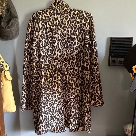 Leopard Print Pea Coat in Beige & Black - Classic Animal-Print Jacket - Picture 2 of 2